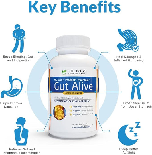 Holistic Health Labs Gut Alive – Natural Digestive Support Supplement | 60 Capsules