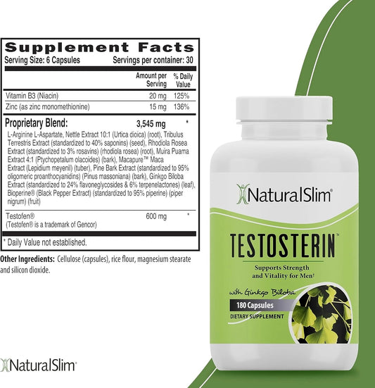Naturalslim Natural Testosterone Booster for Men - Male Enhancing Supplement