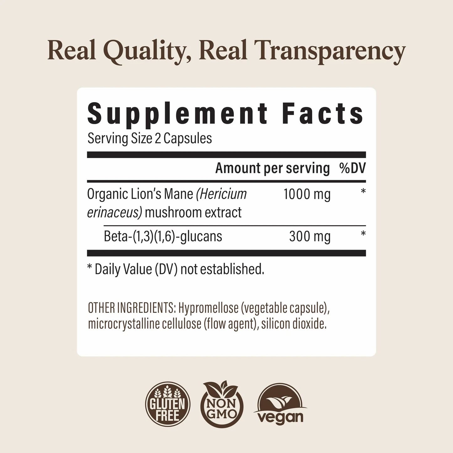 Real Mushrooms Organic Lions Mane Mushroom Capsules - 120 Count