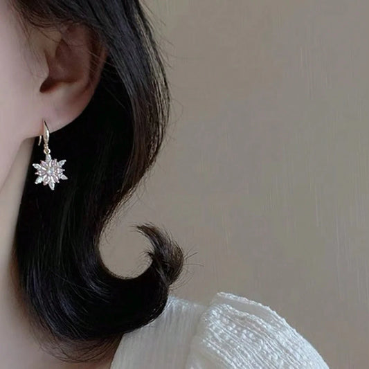 Women's Gold Hoop Earrings CZ Snow Crystal Dangle Elegant Jewelry-o