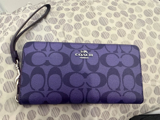 Coach Purple Signature PVC Zip Around Wallet Wristlet Leather
