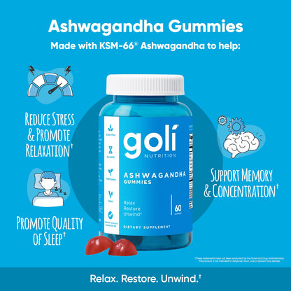Goli Nutrition Ashwagandha Gummies, Mixed Berry Flavor, 60 Count