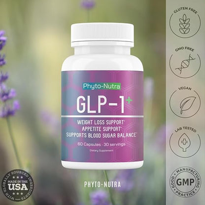 GLP-1 + (60 Capsules 1 Bottle) Vegan, Natural Supplement, Lab Tested, Weight Loss, Satisfy Hunger, Non-GMO, Gluten Free, GLP 1, GLP1