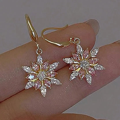 Women's Gold Hoop Earrings CZ Snow Crystal Dangle Elegant Jewelry-o