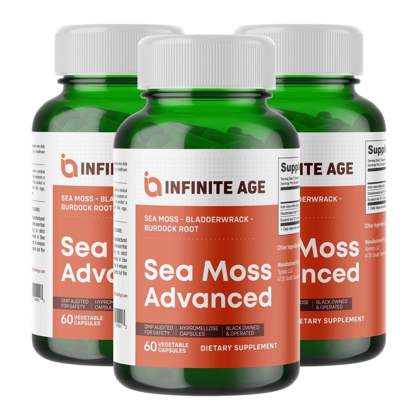 Infinite Age 3 Pack of 1250mg Sea Moss Advanced Superfood Capsules 180 Count