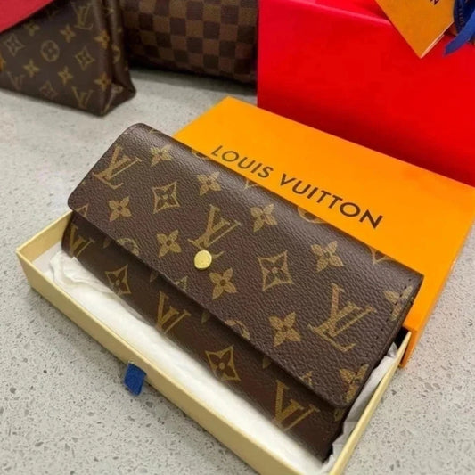 Share Authentic Louis Vuitton Portefeuille Sarah Monogram Long Wallet – Brown