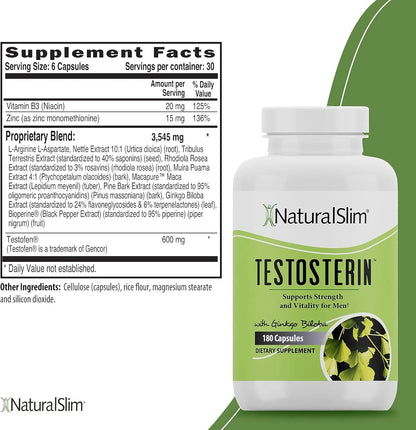 Naturalslim Natural Testosterone Booster for Men - Male Enhancing Supplement