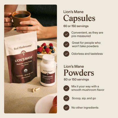 Real Mushrooms Organic Lions Mane Mushroom Capsules - 120 Count