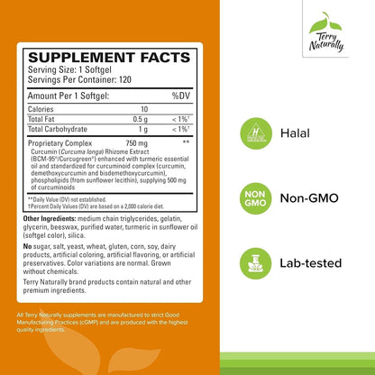 Terry Naturally CuraMed Superior Absorption Curcumin 750mg 120 Softgels