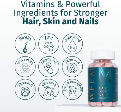 WEEM Hair Skin and Nails Gummies Supports Healthy Hair Vegan biotin Vitamins