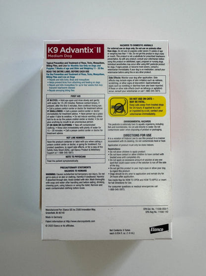 K9 Advantix II 6 Doses Flea, Tick, & Mosquito Prevention For 21-55lbs Large Dogs
