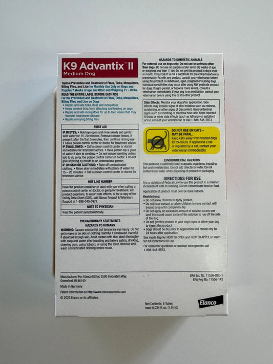 K9 Advantix II 6 Doses Flea, Tick, & Mosquito Prevention For 21-55lbs Large Dogs