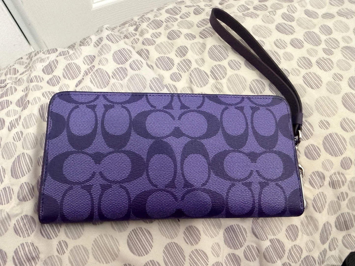 Coach Purple Signature PVC Zip Around Wallet Wristlet Leather